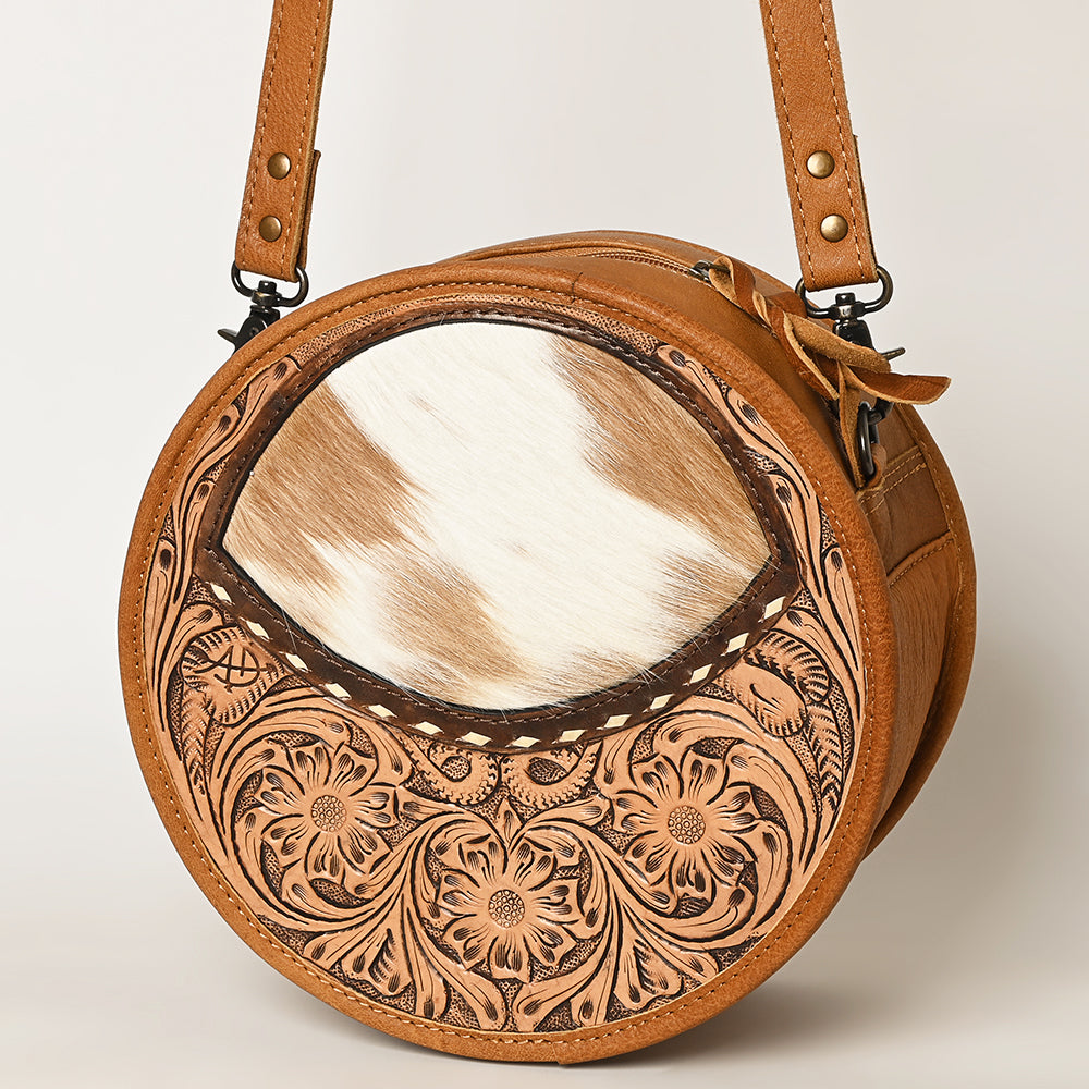 American Darling Hand-Tooled Hair-On Genuine Leather Canteen Bag