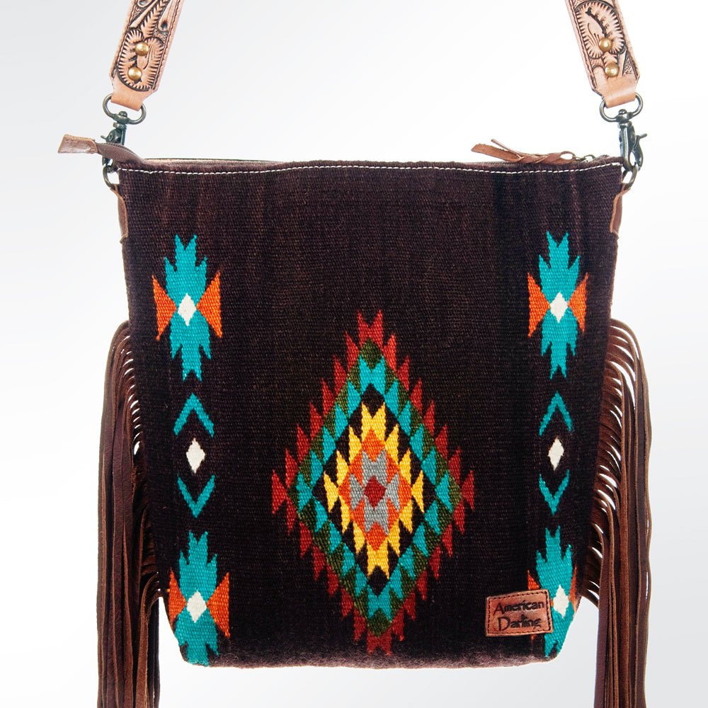 American Darling Signature Crossbody Hand Tooled Saddle Blanket Genuine Leather