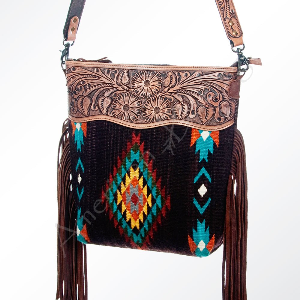 American Darling Signature Crossbody Hand Tooled Saddle Blanket Genuine Leather