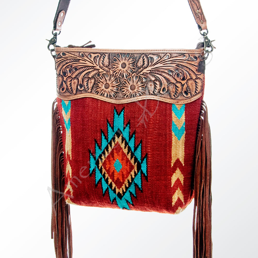 American Darling Signature Crossbody Hand Tooled Saddle Blanket Genuine Leather