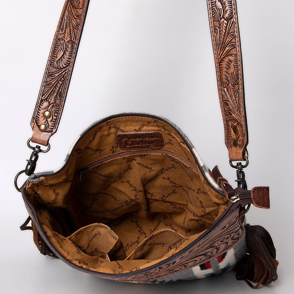 American Darling Signature Crossbody Hand Tooled Saddle Blanket Genuine Leather