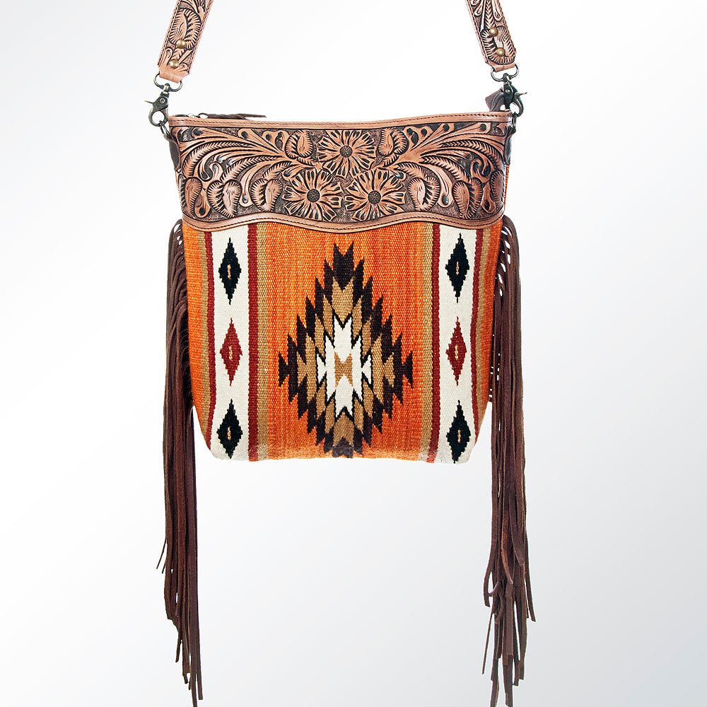 American Darling Signature Crossbody Hand Tooled Saddle Blanket Genuine Leather