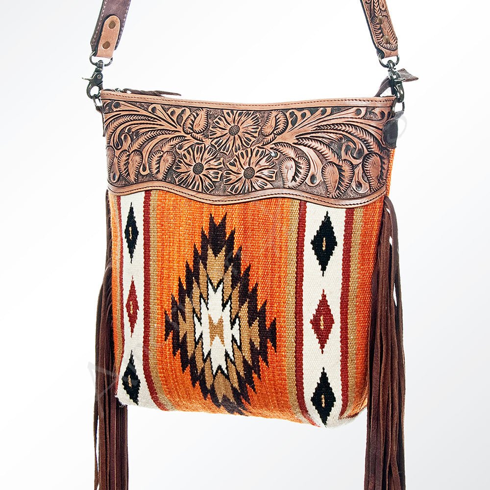 American Darling Signature Crossbody Hand Tooled Saddle Blanket Genuine Leather