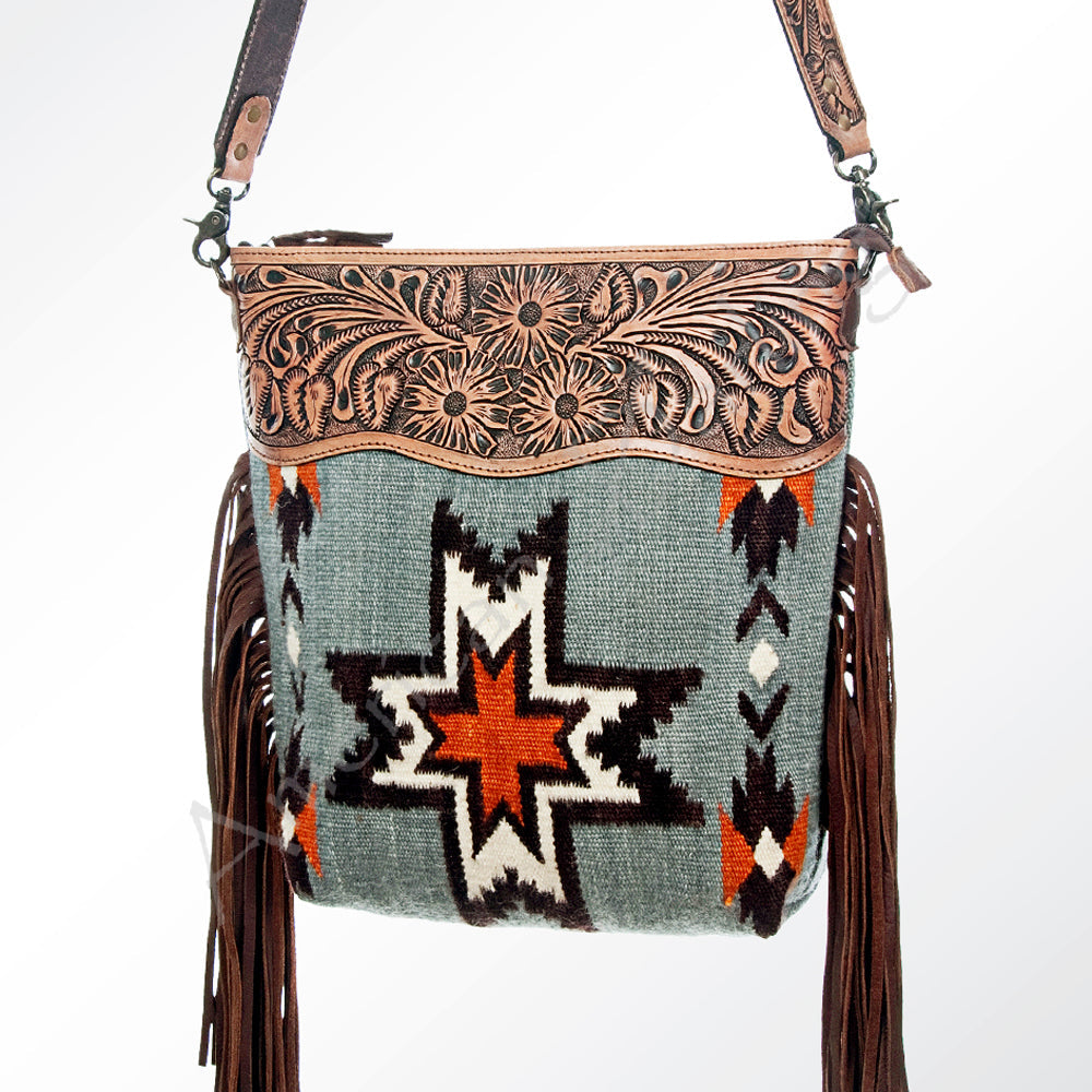 American Darling Signature Crossbody Hand Tooled Saddle Blanket Genuine Leather