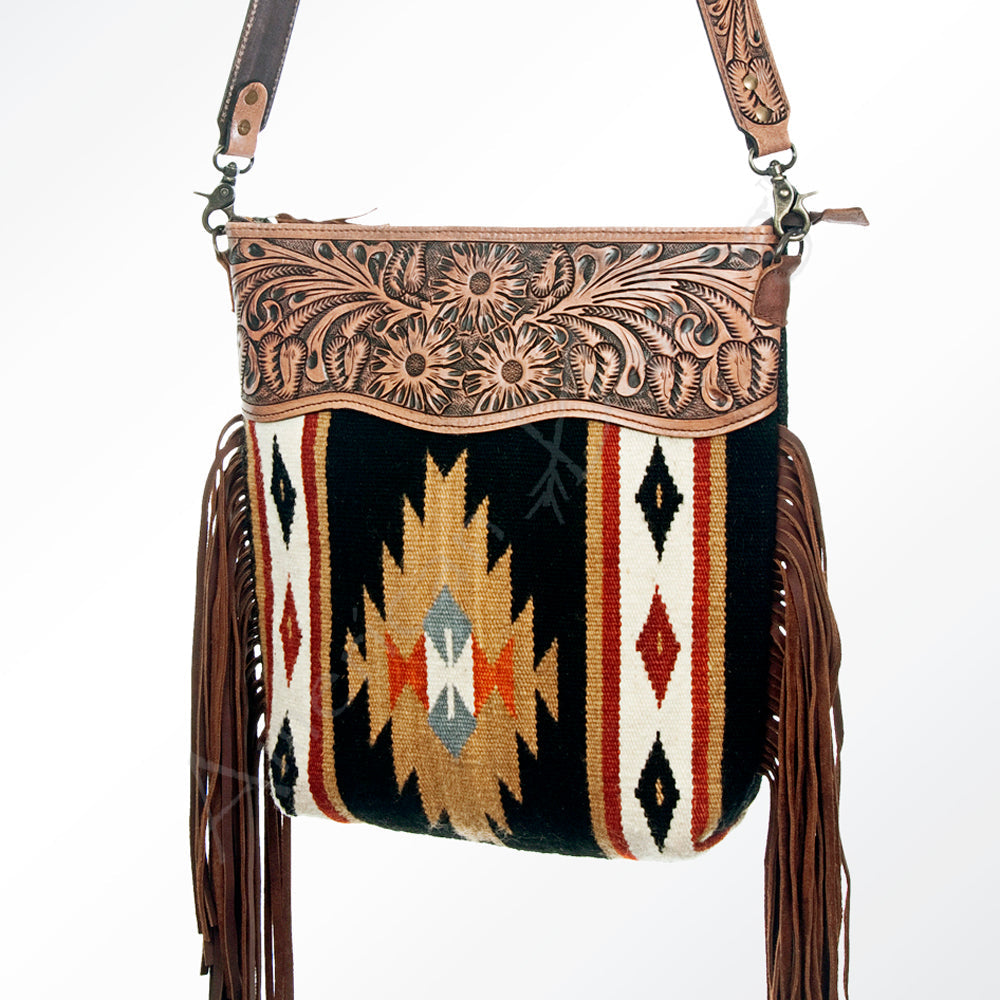 American Darling Signature Crossbody Hand Tooled Saddle Blanket Genuine Leather