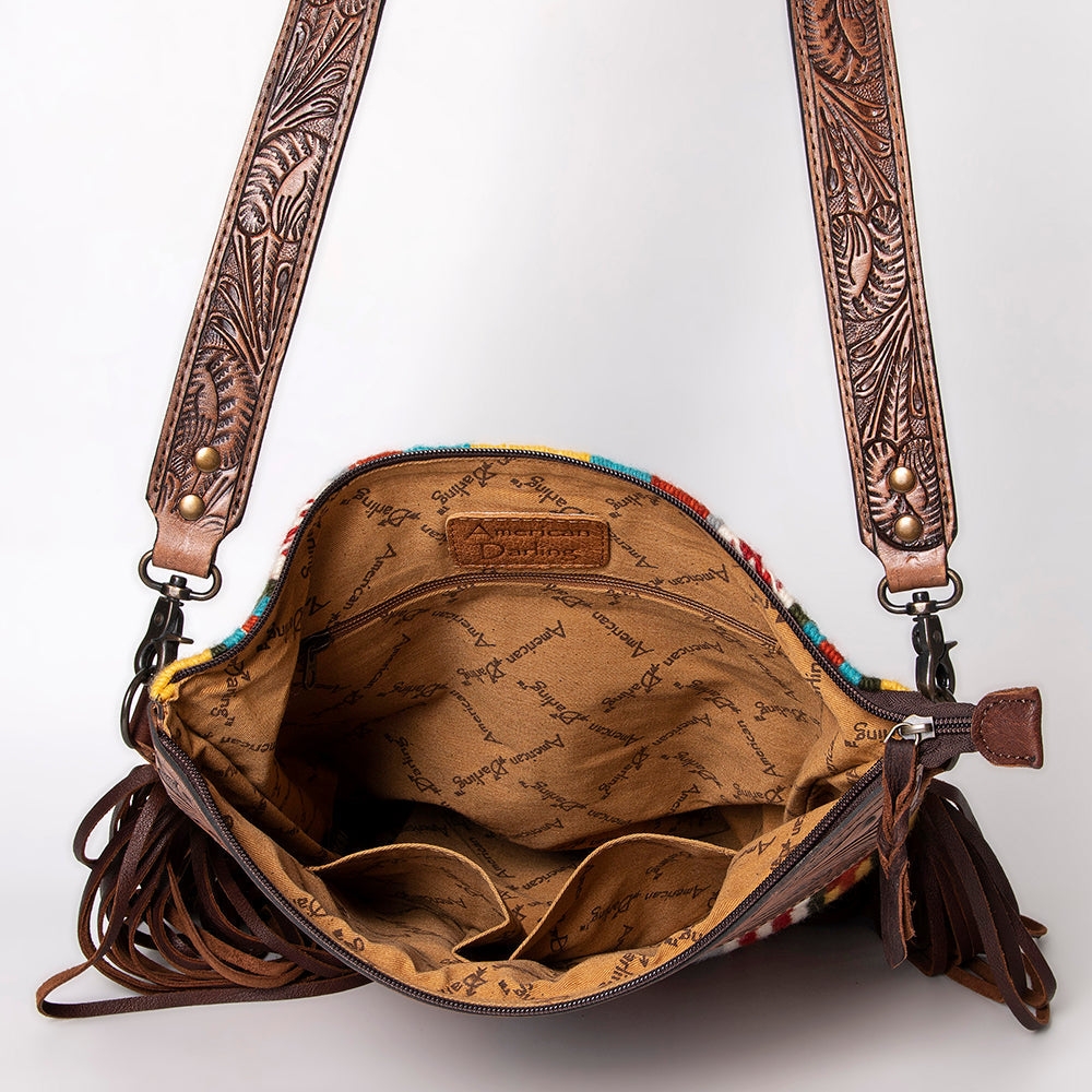 American Darling Signature Crossbody Hand Tooled Saddle Blanket Genuine Leather