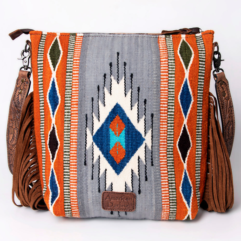 American Darling Signature Crossbody Hand Tooled Saddle Blanket Genuine Leather