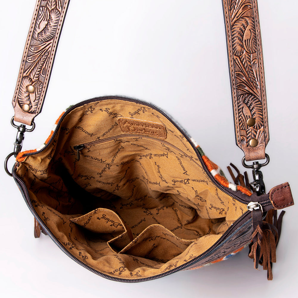 American Darling Signature Crossbody Hand Tooled Saddle Blanket Genuine Leather