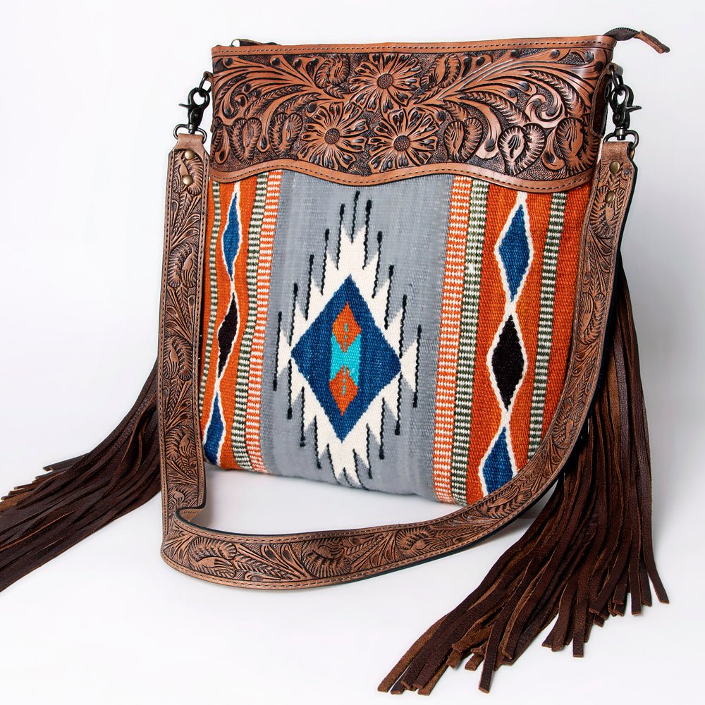 American Darling Signature Crossbody Hand Tooled Saddle Blanket Genuine Leather