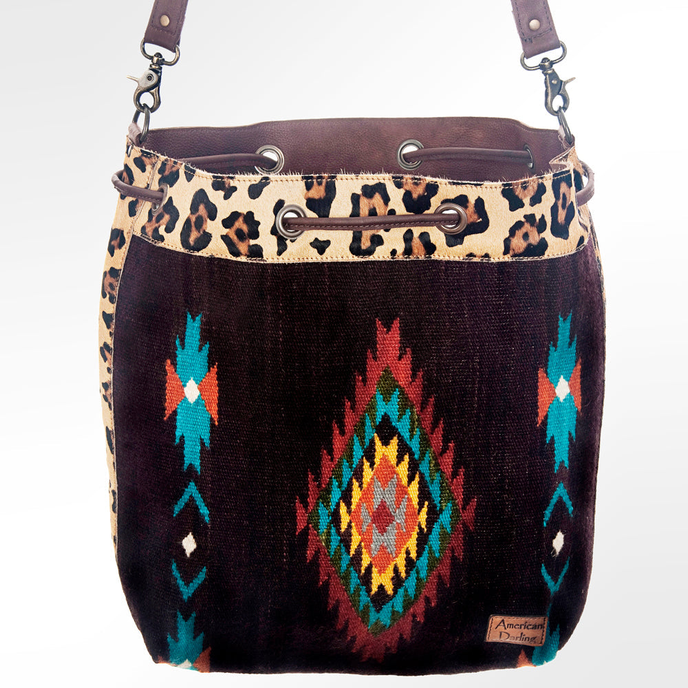 American Darling Bucket Bag Hand Woven Saddle Blanket Hair-On Cowhide Genuine Leather Western Purse with YKK Zipper