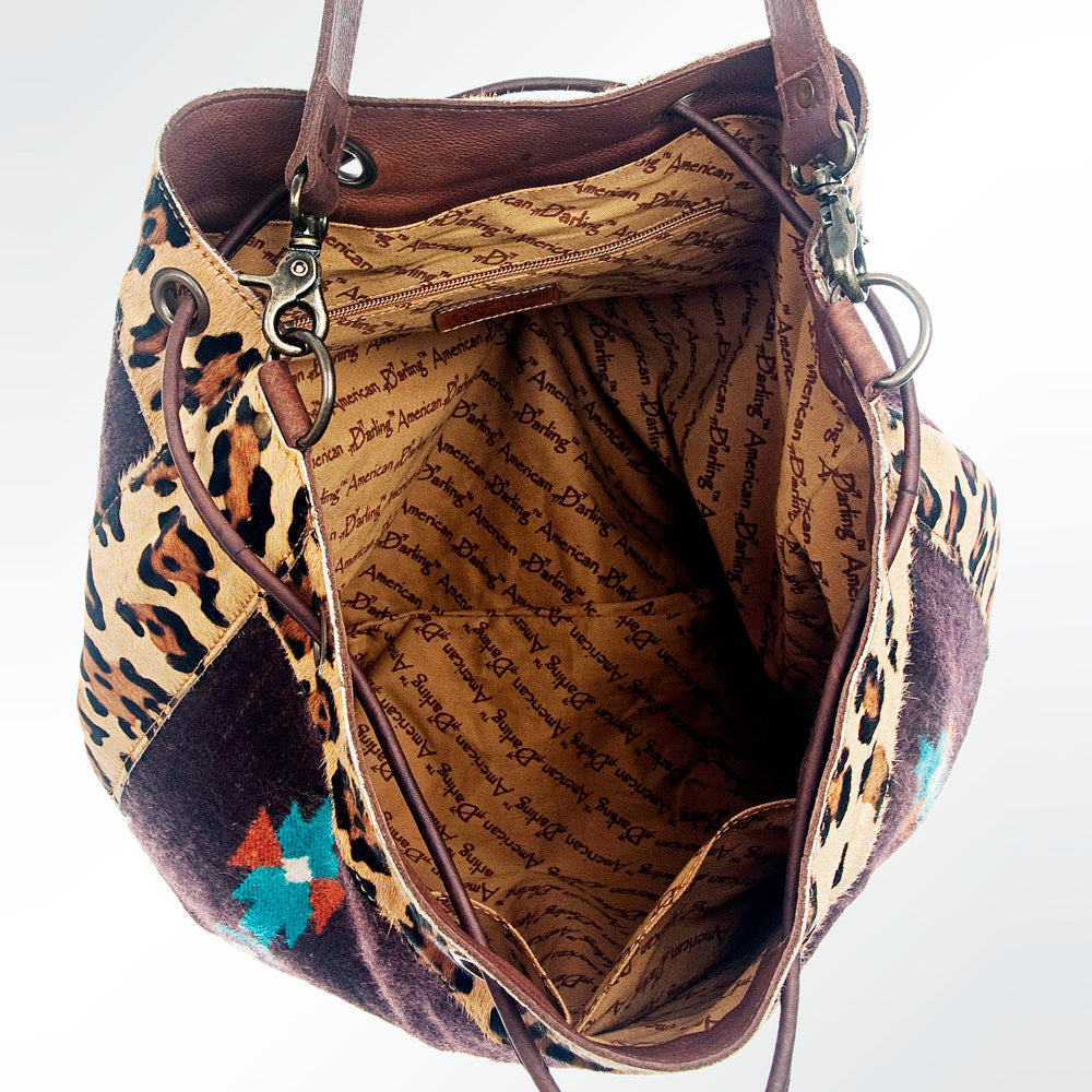 American Darling Bucket Bag Hand Woven Saddle Blanket Hair-On Cowhide Genuine Leather Western Purse with YKK Zipper