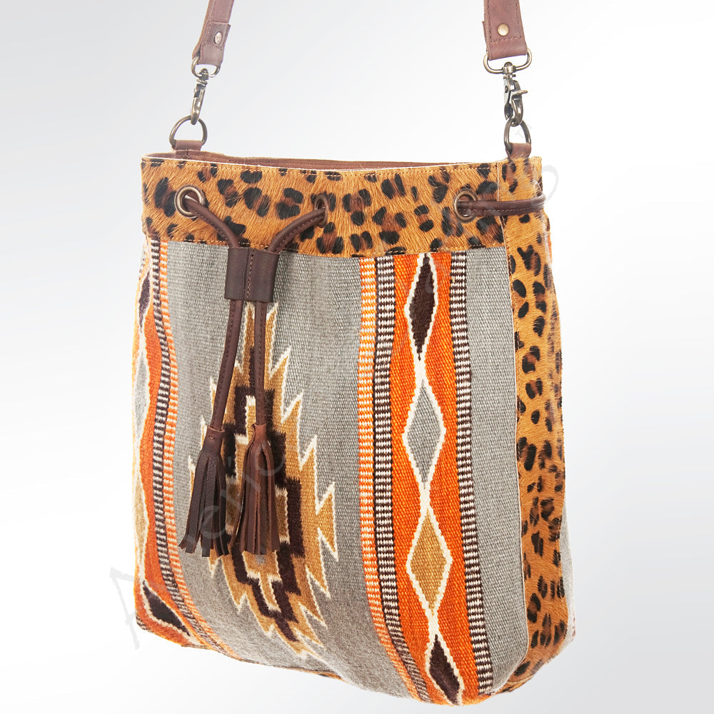 American Darling Bucket Bag Hand Woven Saddle Blanket Hair-On Cowhide Genuine Leather Western Purse with YKK Zipper