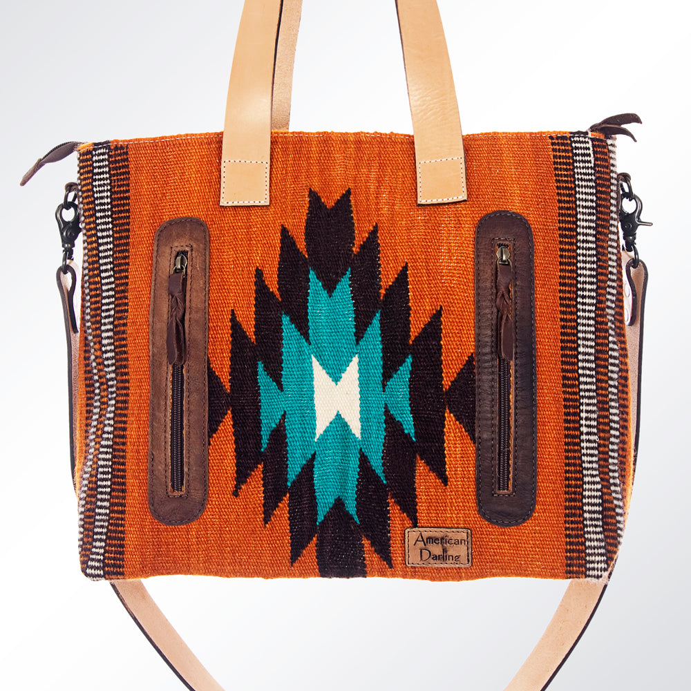 American Darling Tote Bag Hand Woven Saddle Blanket Genuine Leather Western Purse Large Shoulder Bag with YKK Zipper