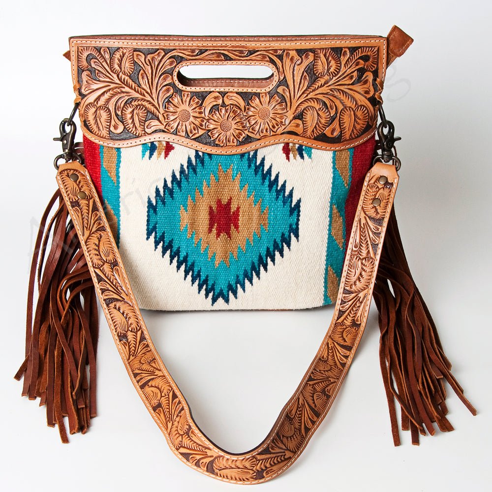 American Darling Hand-Tooled Saddle Blanket Genuine Leather Clutch