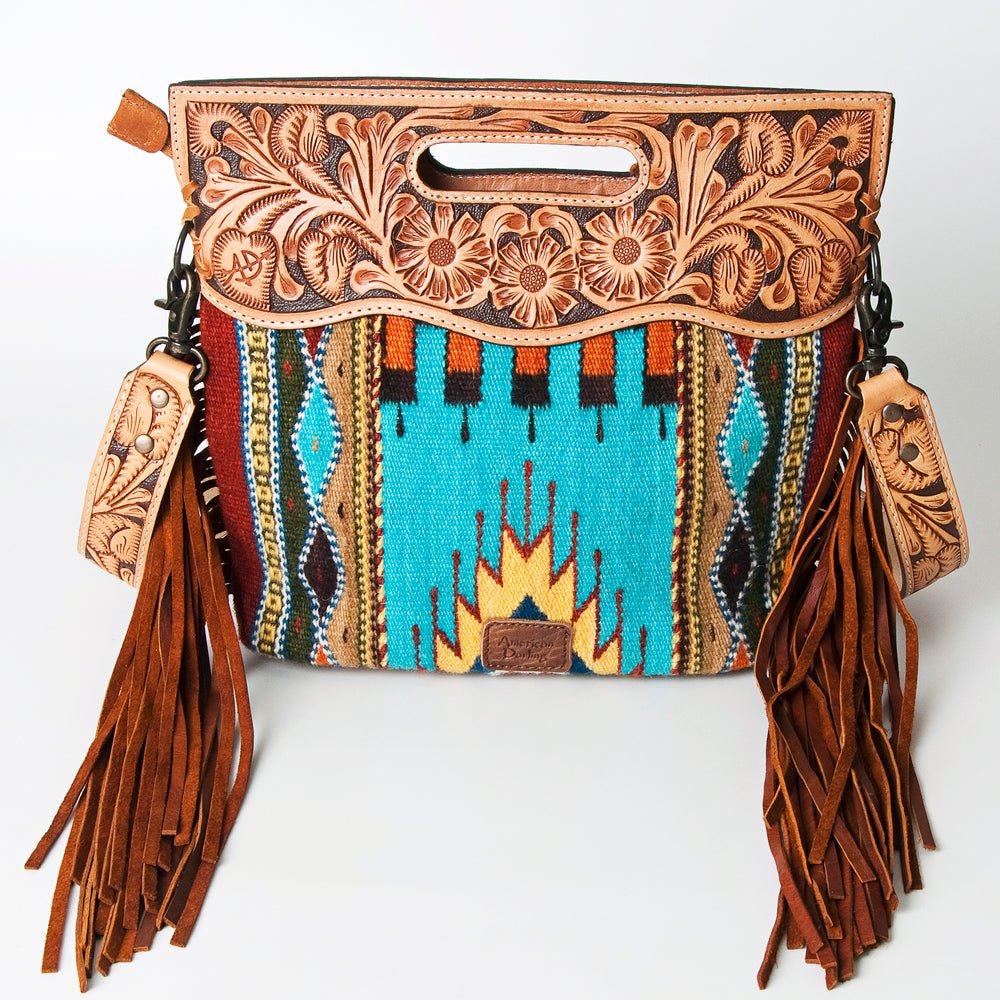 American Darling Hand-Tooled Saddle Blanket Genuine Leather Clutch