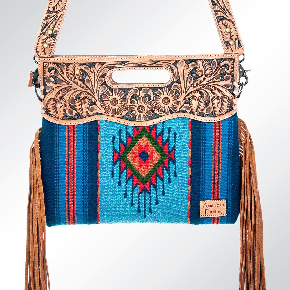 American Darling Hand-Tooled Saddle Blanket Genuine Leather Clutch