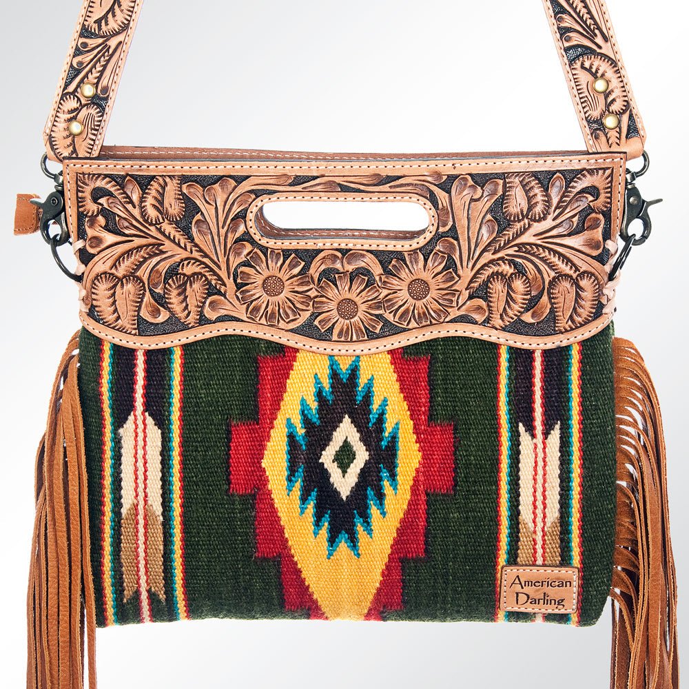 American Darling Hand-Tooled Saddle Blanket Genuine Leather Clutch