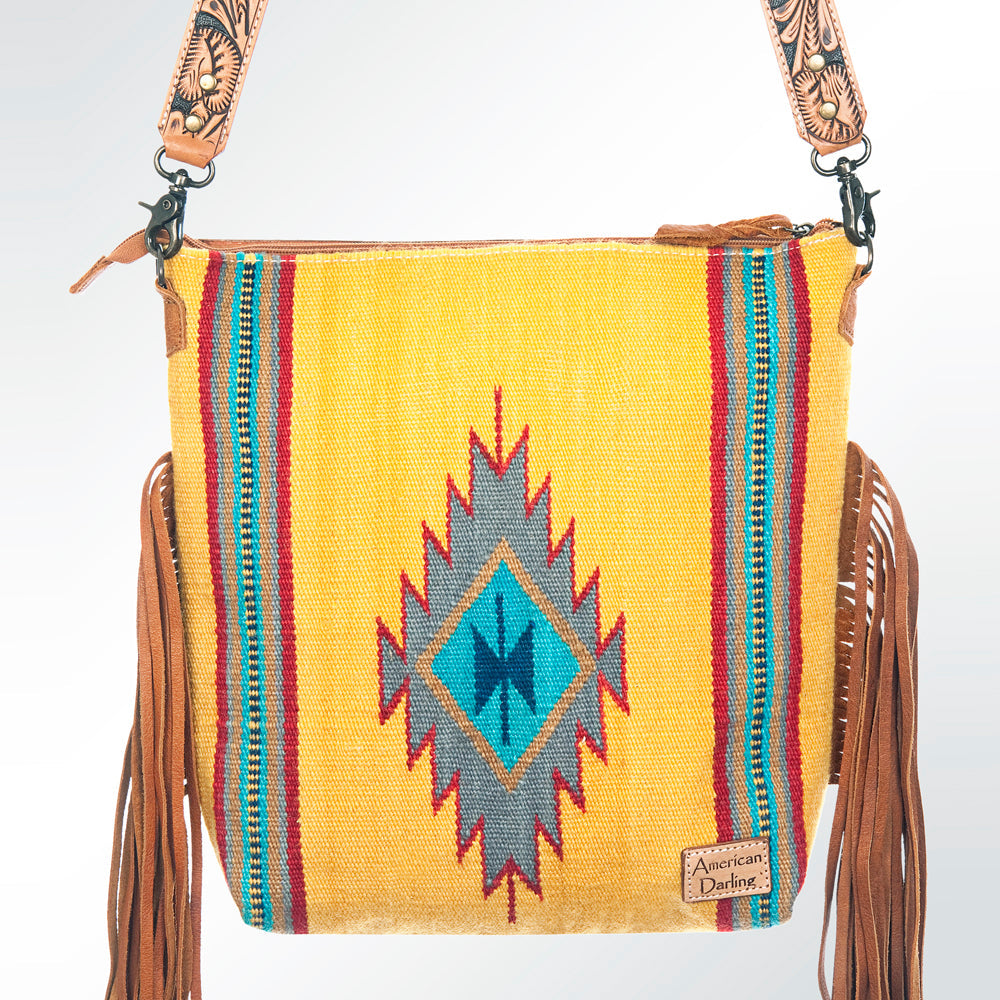 American Darling Signature Crossbody Hand Tooled Saddle Blanket Genuine Leather