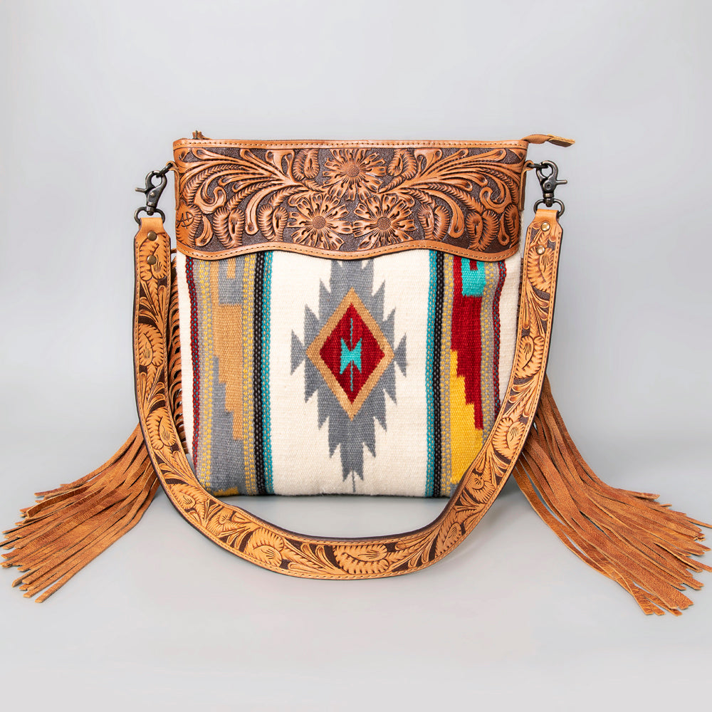 American Darling Signature Crossbody Hand Tooled Saddle Blanket Genuine Leather