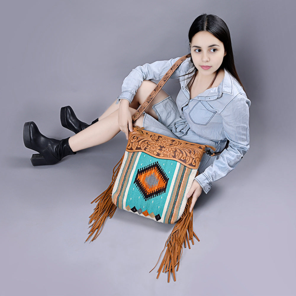 American Darling Signature Crossbody Hand Tooled Saddle Blanket Genuine Leather