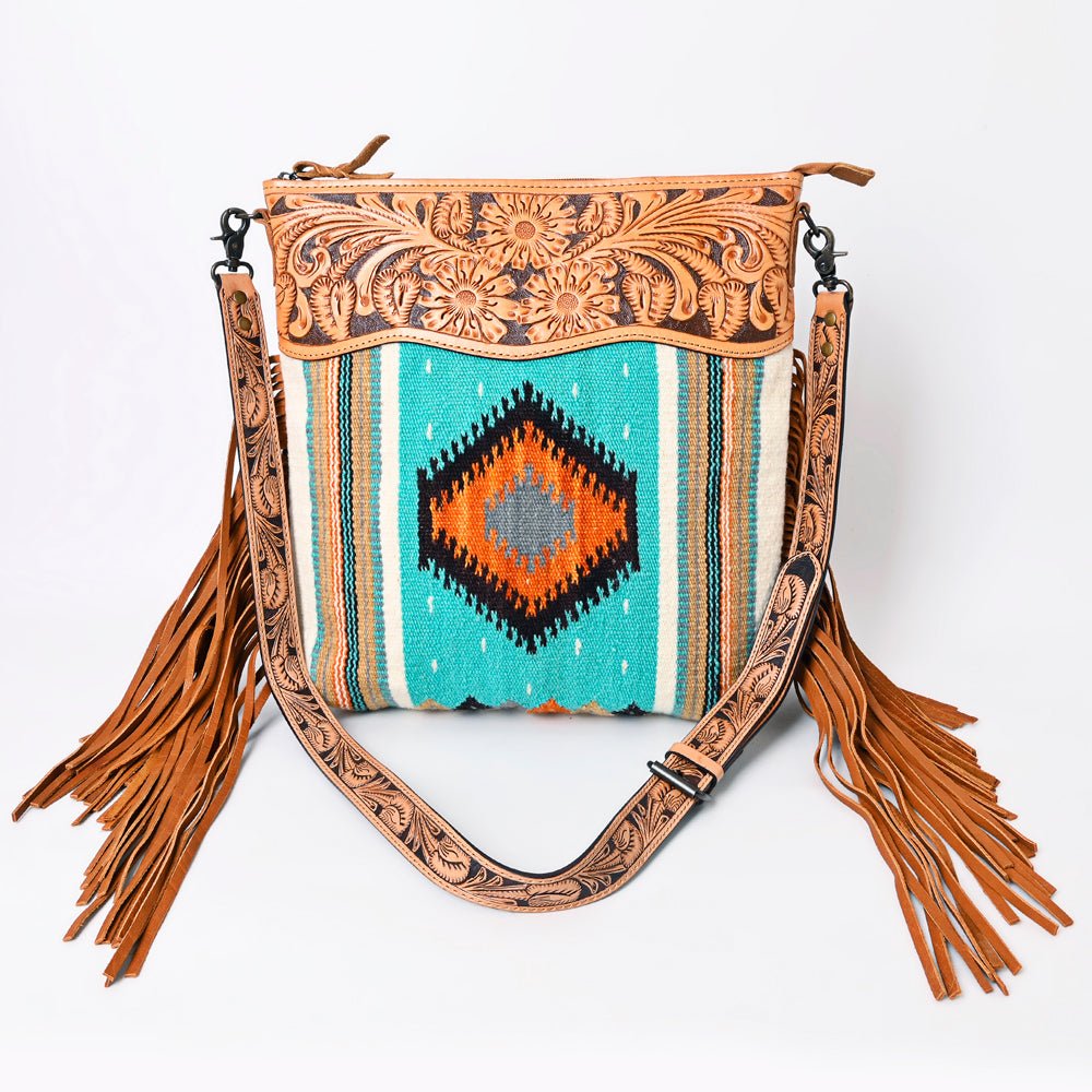 American Darling Signature Crossbody Hand Tooled Saddle Blanket Genuine Leather