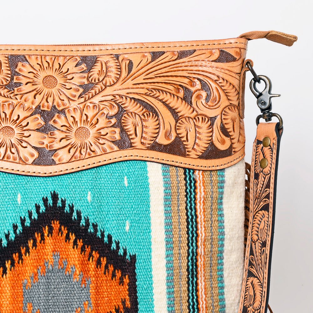 American Darling Signature Crossbody Hand Tooled Saddle Blanket Genuine Leather