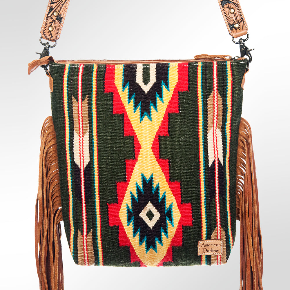 American Darling Signature Crossbody Hand Tooled Saddle Blanket Genuine Leather