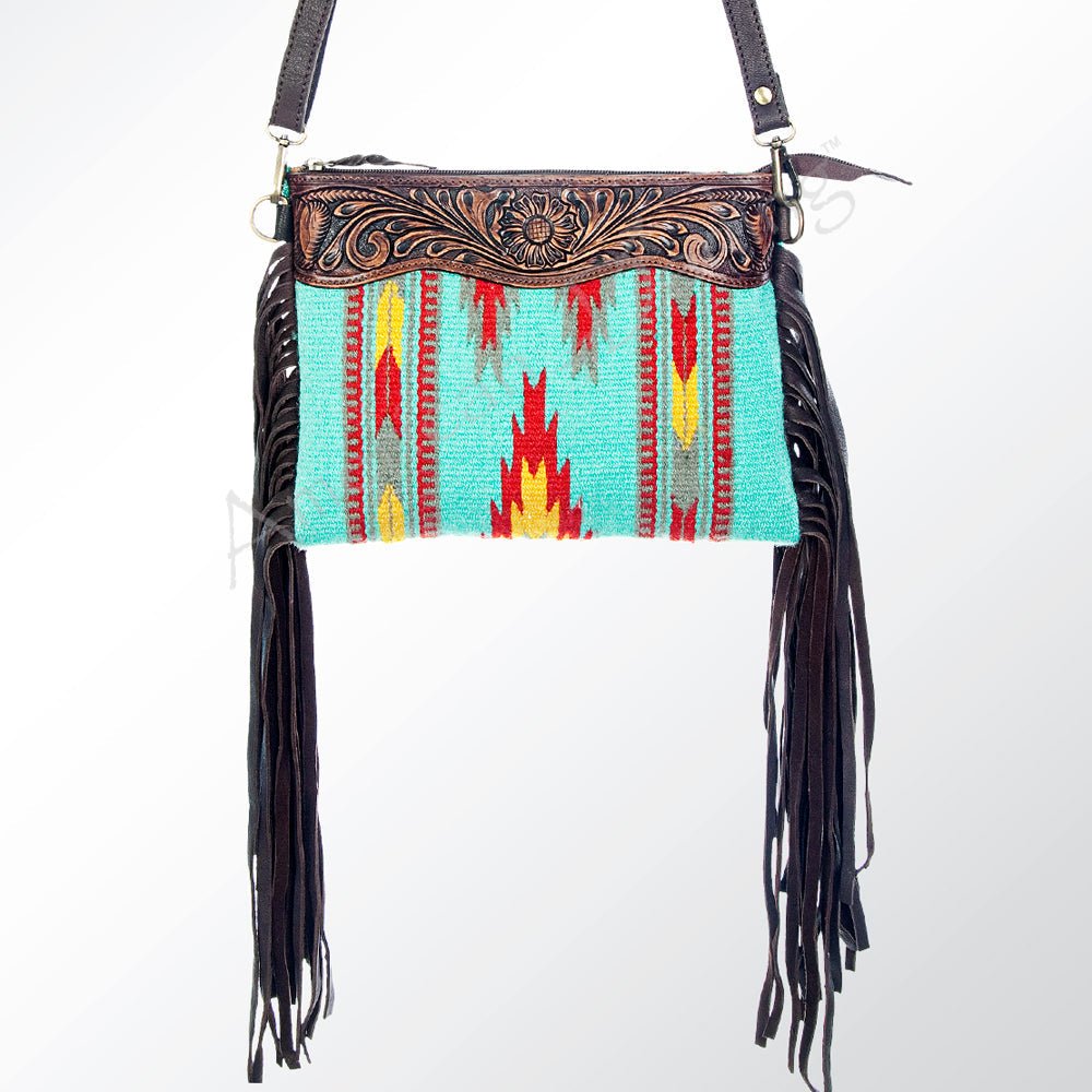 American Darling Crossbody Hand Tooled Saddle Blanket Genuine Leather