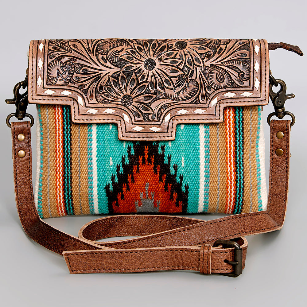 American Darling Hand-Tooled Saddle Blanket Leather Crossbody Bag