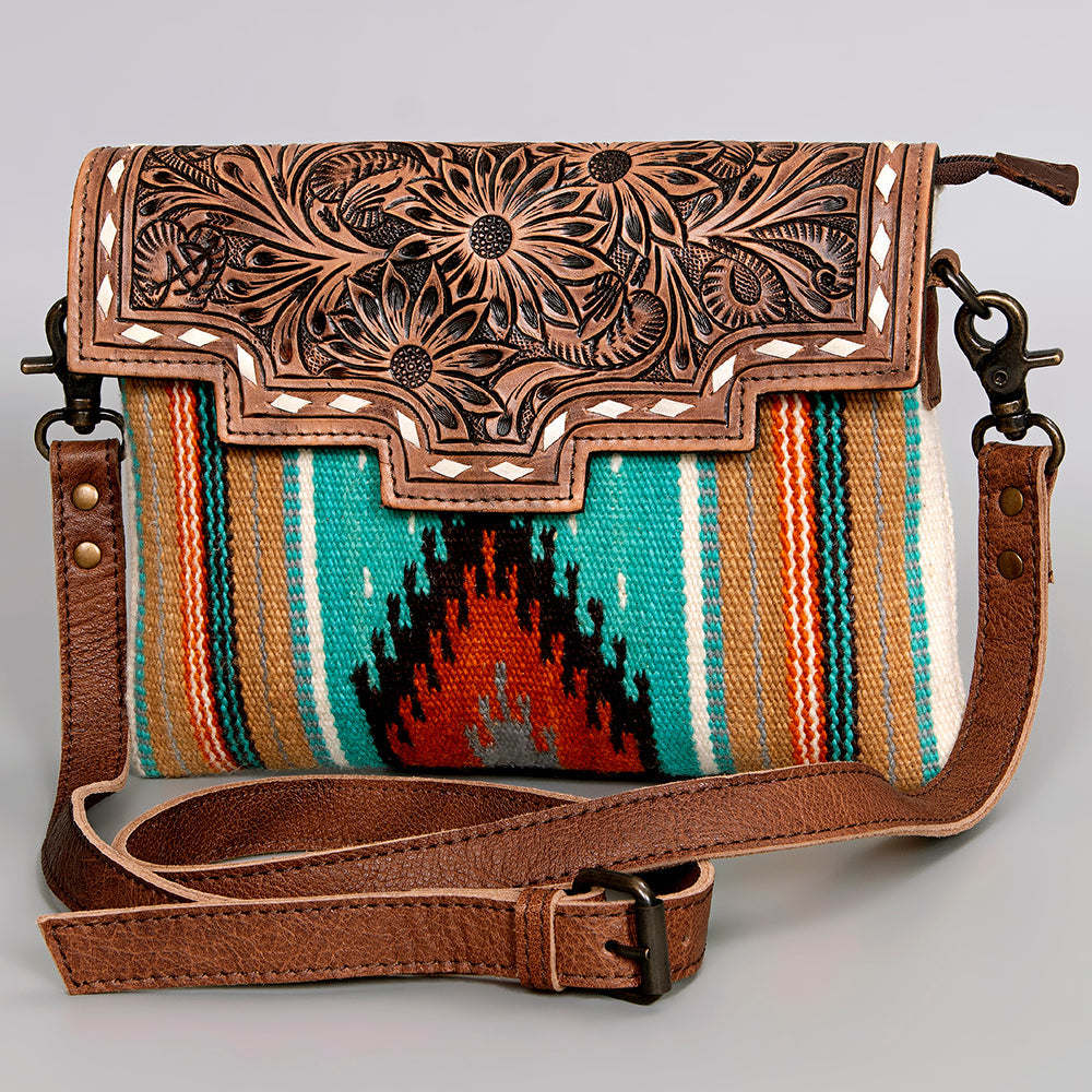 American Darling Hand-Tooled Saddle Blanket Leather Crossbody Bag