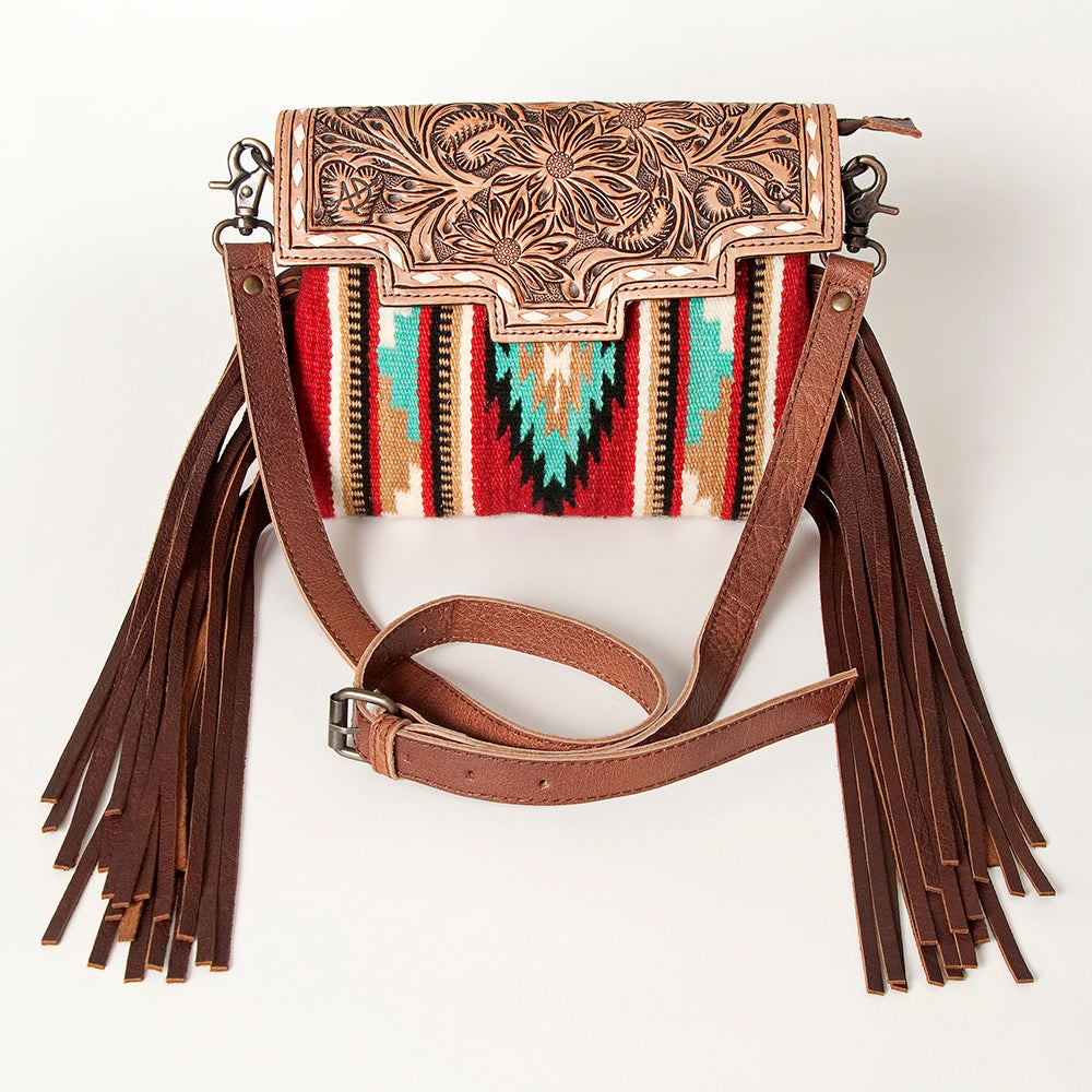 American Darling Crossbody Hand Tooled Saddle Blanket Genuine Leather