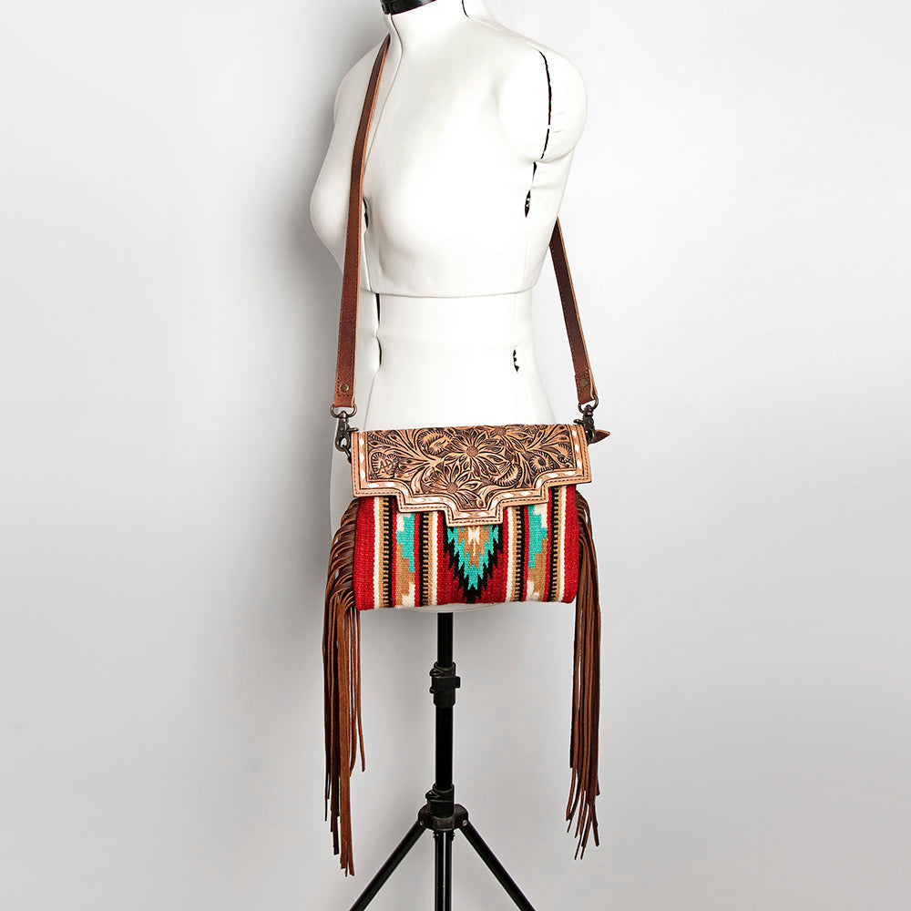 American Darling Crossbody Hand Tooled Saddle Blanket Genuine Leather