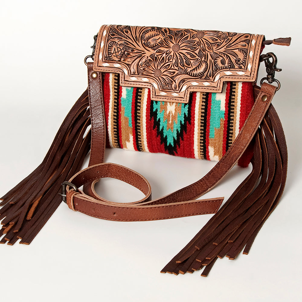 American Darling Crossbody Hand Tooled Saddle Blanket Genuine Leather