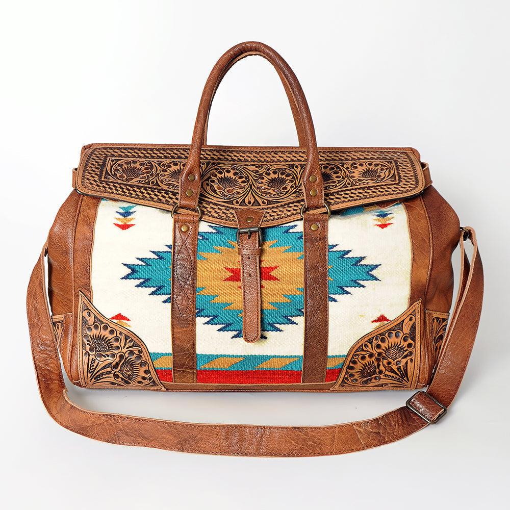 American Darling Duffel Saddle Blanket Hand Tooled Genuine Leather Women Bag Western Handbag Purse|