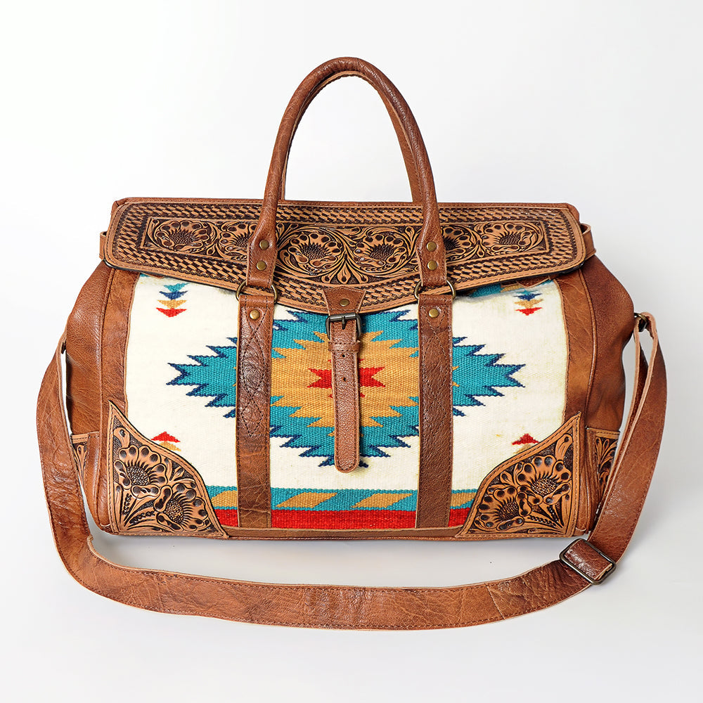 American Darling Duffel Bag Hand Tooled Floral Carved Saddle Blanket Genuine Leather Western Travel Bag with YKK Zipper