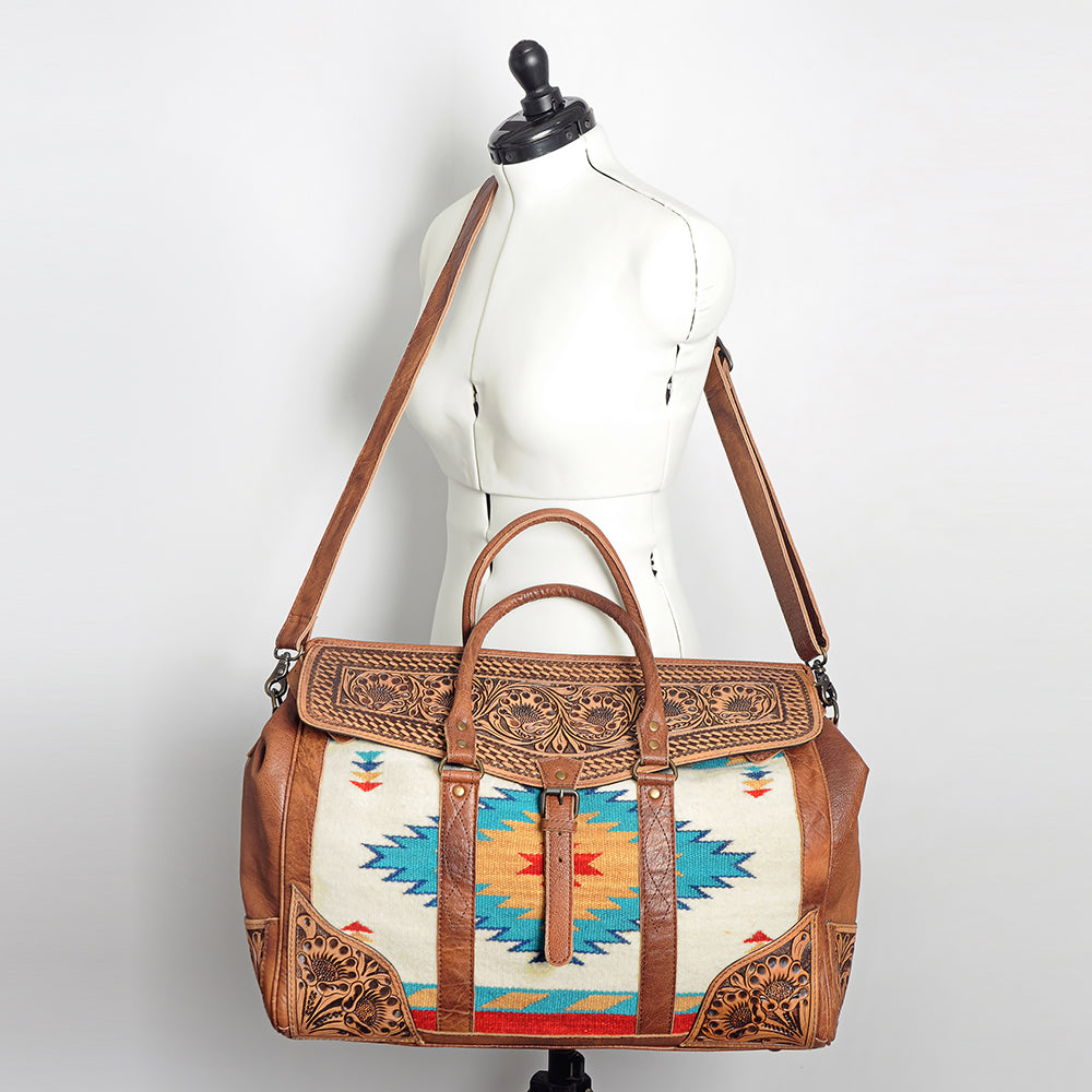 American Darling Duffel Saddle Blanket Hand Tooled Genuine Leather Women Bag Western Handbag Purse|