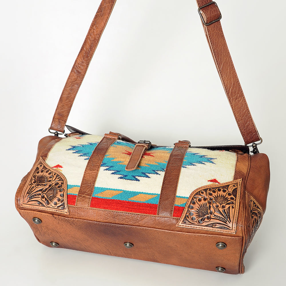 American Darling Duffel Saddle Blanket Hand Tooled Genuine Leather Women Bag Western Handbag Purse|