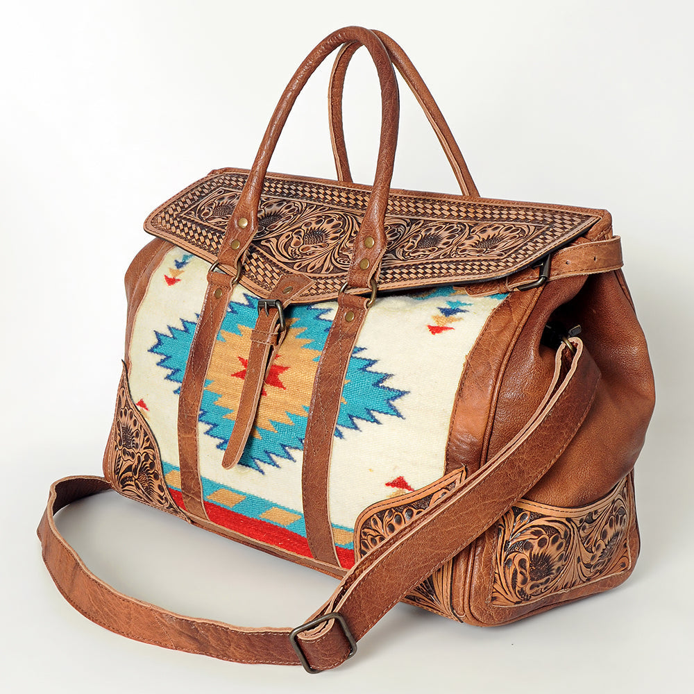 American Darling Duffel Saddle Blanket Hand Tooled Genuine Leather Women Bag Western Handbag Purse|