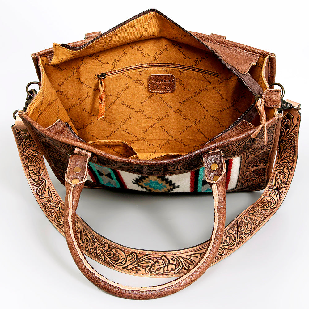 American Darling Hand-Tooled Saddle Blanket Leather Tote