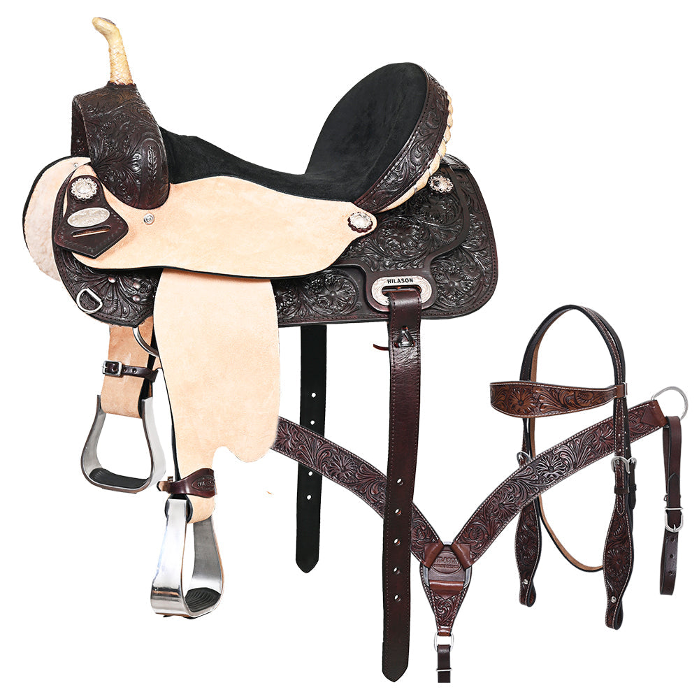 HILASON Western Horse Saddle American Leather Flex Trail Barrel Tack | for Horses