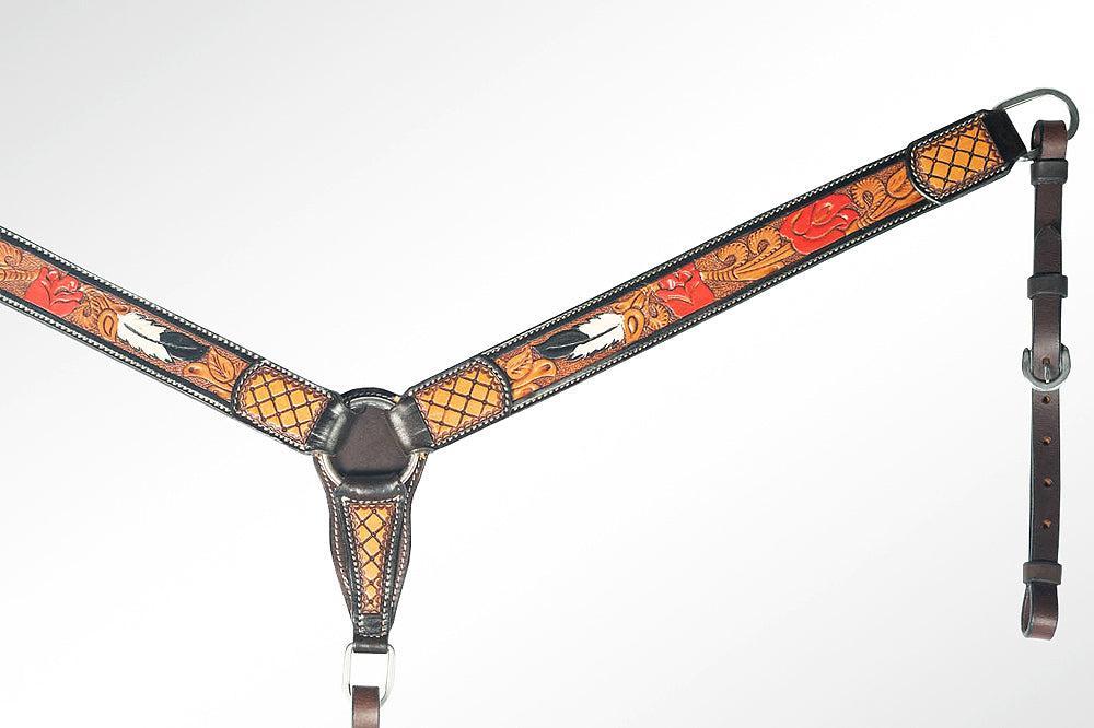 AMERICAN DARLING Western Horse Breast Collar Hand Carved Leather Dark Brown