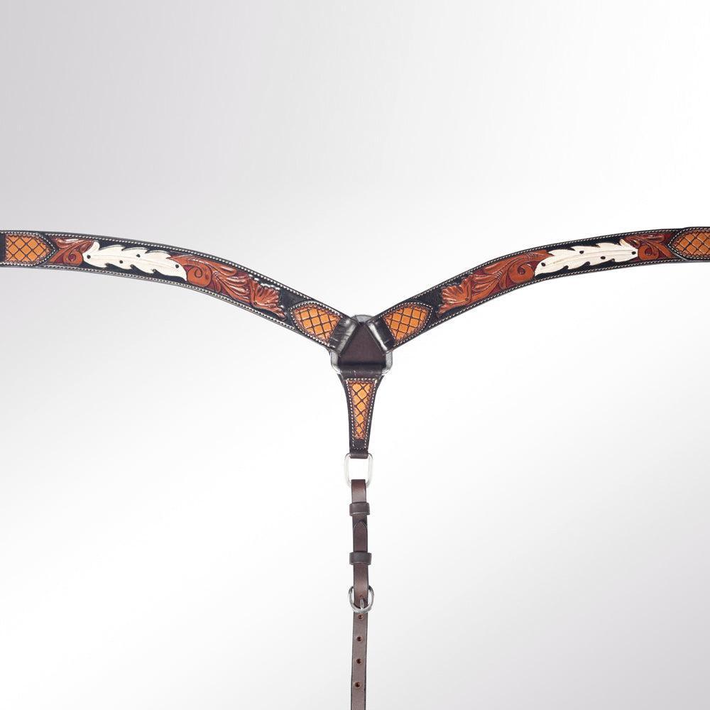 AMERICAN DARLING Western Horse Breast Collar Hand Carved Leather Dark Brown