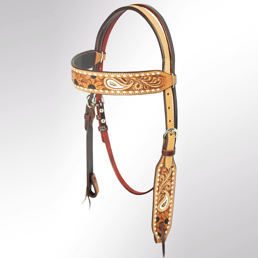 Authentic Dark Brown Leather Western Horse Headstall With Durable Fit And Comfort