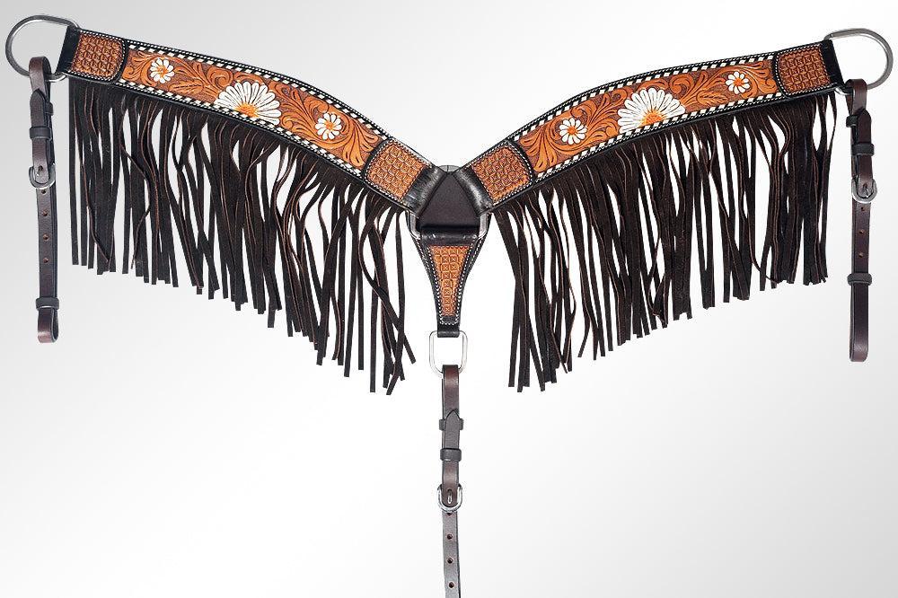 AMERICAN DARLING Western Horse Breast Collar Hand Carved American Leather Tan