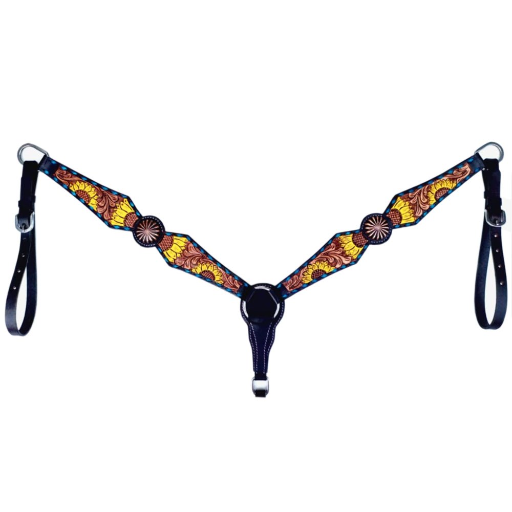 Bar H Equine Horse Leather Pinwheel Sunflower Floral One Ear Headstall Dark Brown