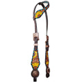 Bar H Equine Horse Leather Pinwheel Sunflower Floral One Ear Headstall Dark Brown