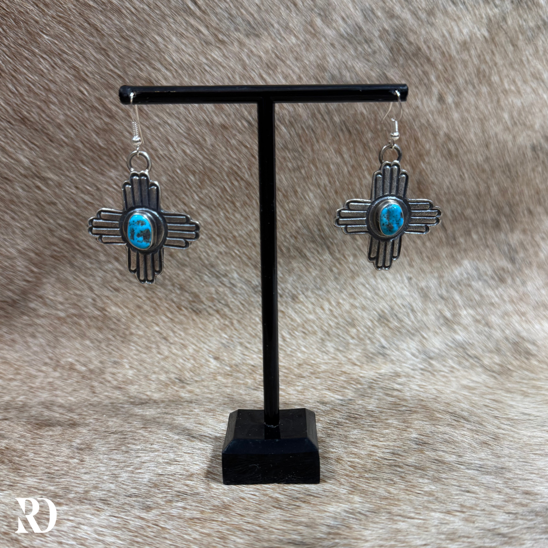 Zia Kingman Turquoise Earrings By Kevin Billah — view 2