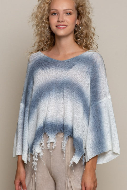 White/blue Stripe Distressed Sweater Top — view 3