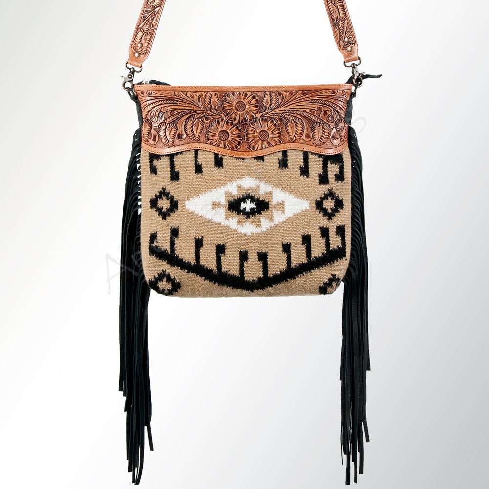Large Crossbody Bag With Tooled Saddle Blanket Genuine Leather