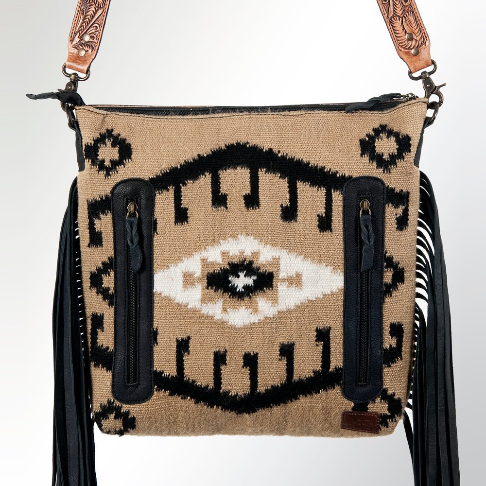 Large Crossbody Bag With Tooled Saddle Blanket Genuine Leather
